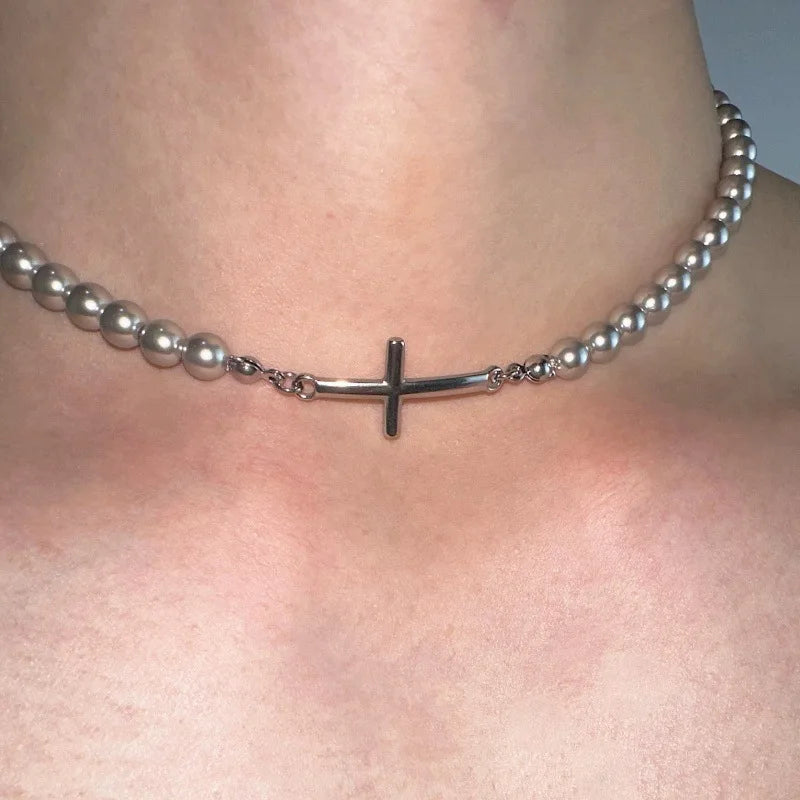 Pearl Cross Pendant Necklace