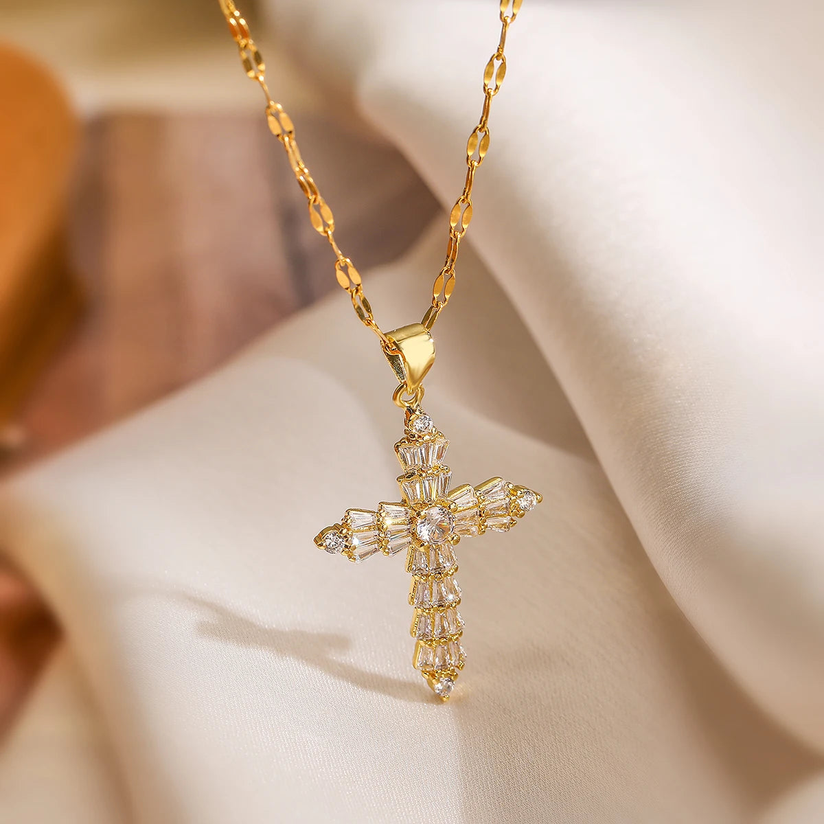 Zircon Cross Pendant Necklace