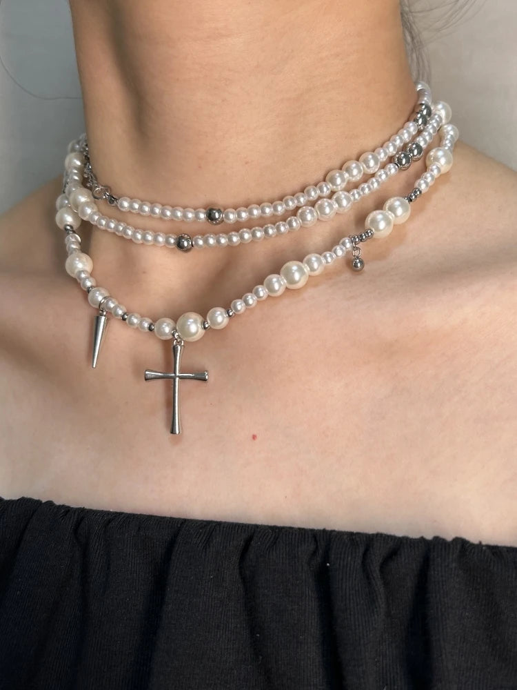 Pearl Cross Pendant Necklace