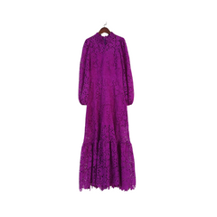 Hollow Out Embroidery Lantern Sleeve Maxi Dress - Final Sale