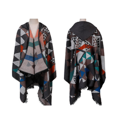 Hooded Cape Plaid Knitted Shawl Scarf