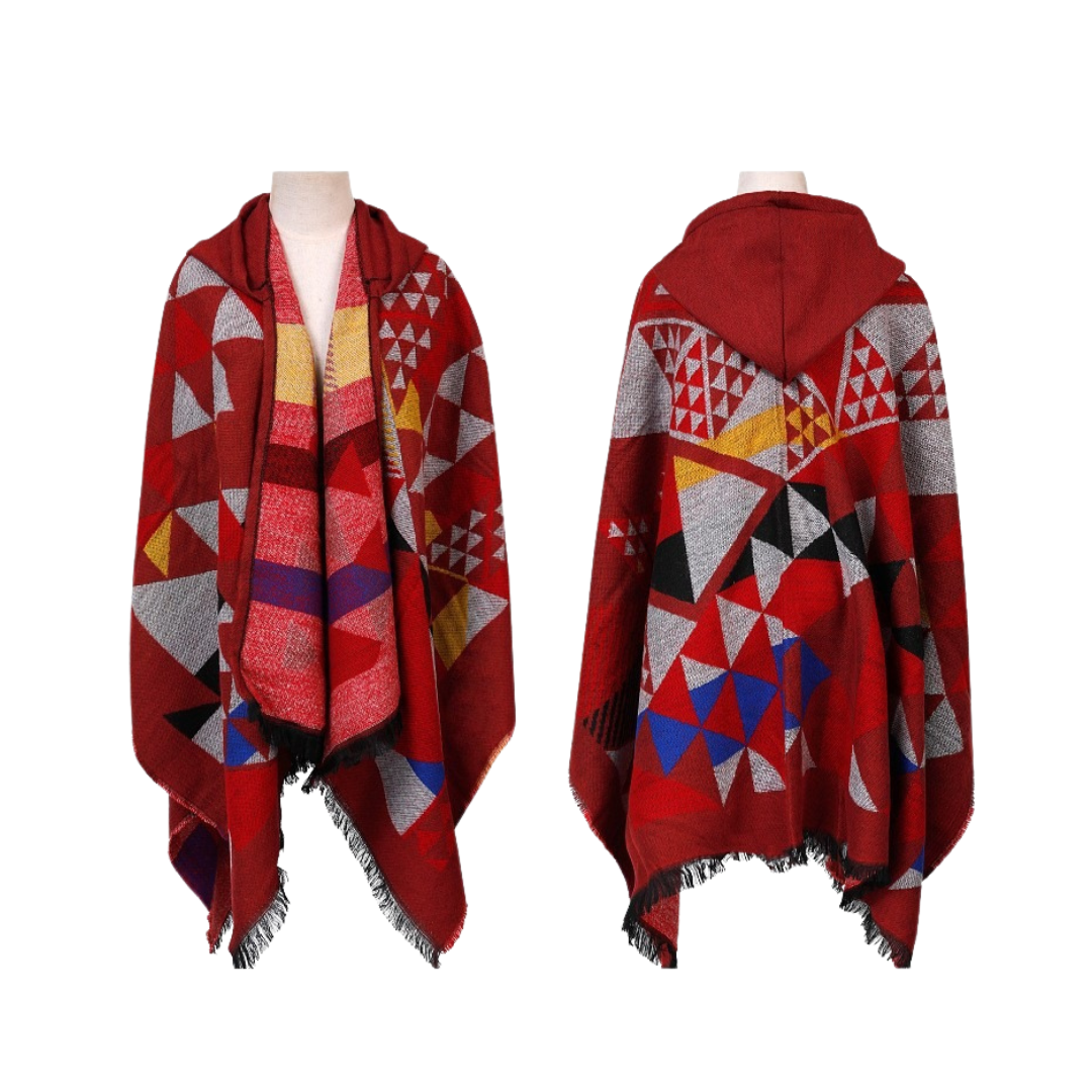 Hooded Cape Plaid Knitted Shawl Scarf