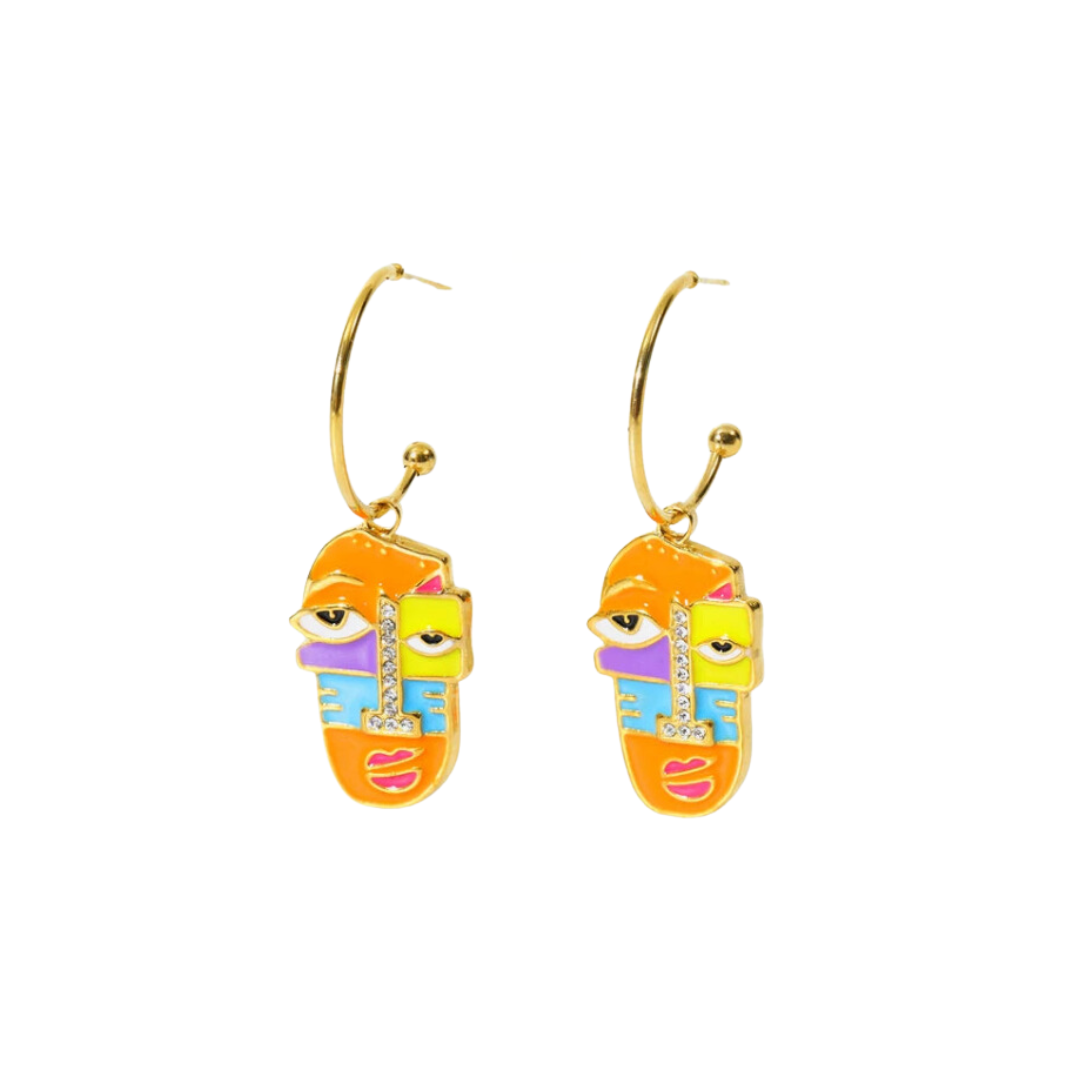 Geometric Funny Face Drop Earrings