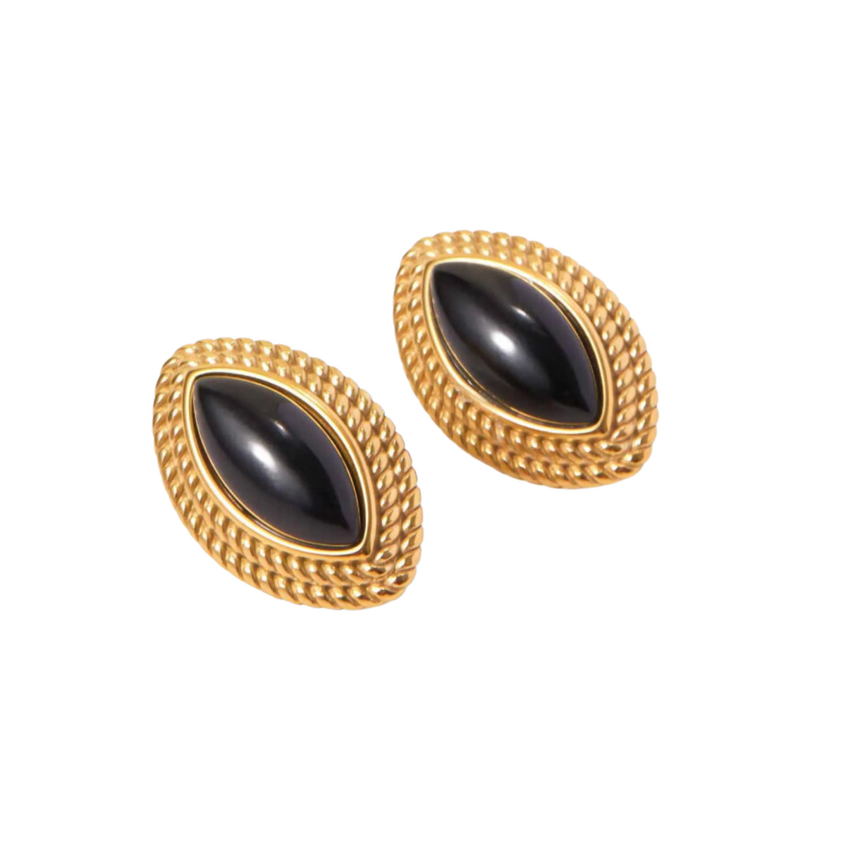 French Black Agate Horse Eye Earrings