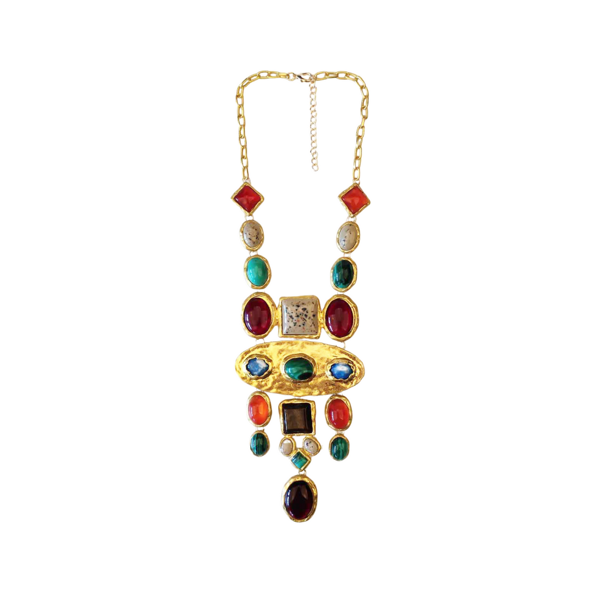 Baroque Geometric Gemstone Long Necklace