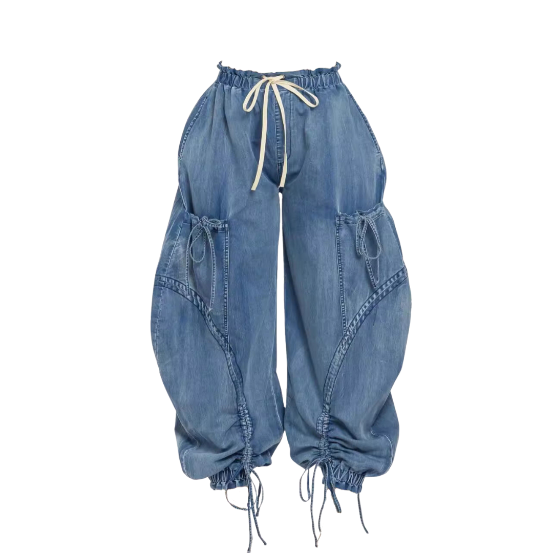 Balloon Elastic Waistband Denim Jeans