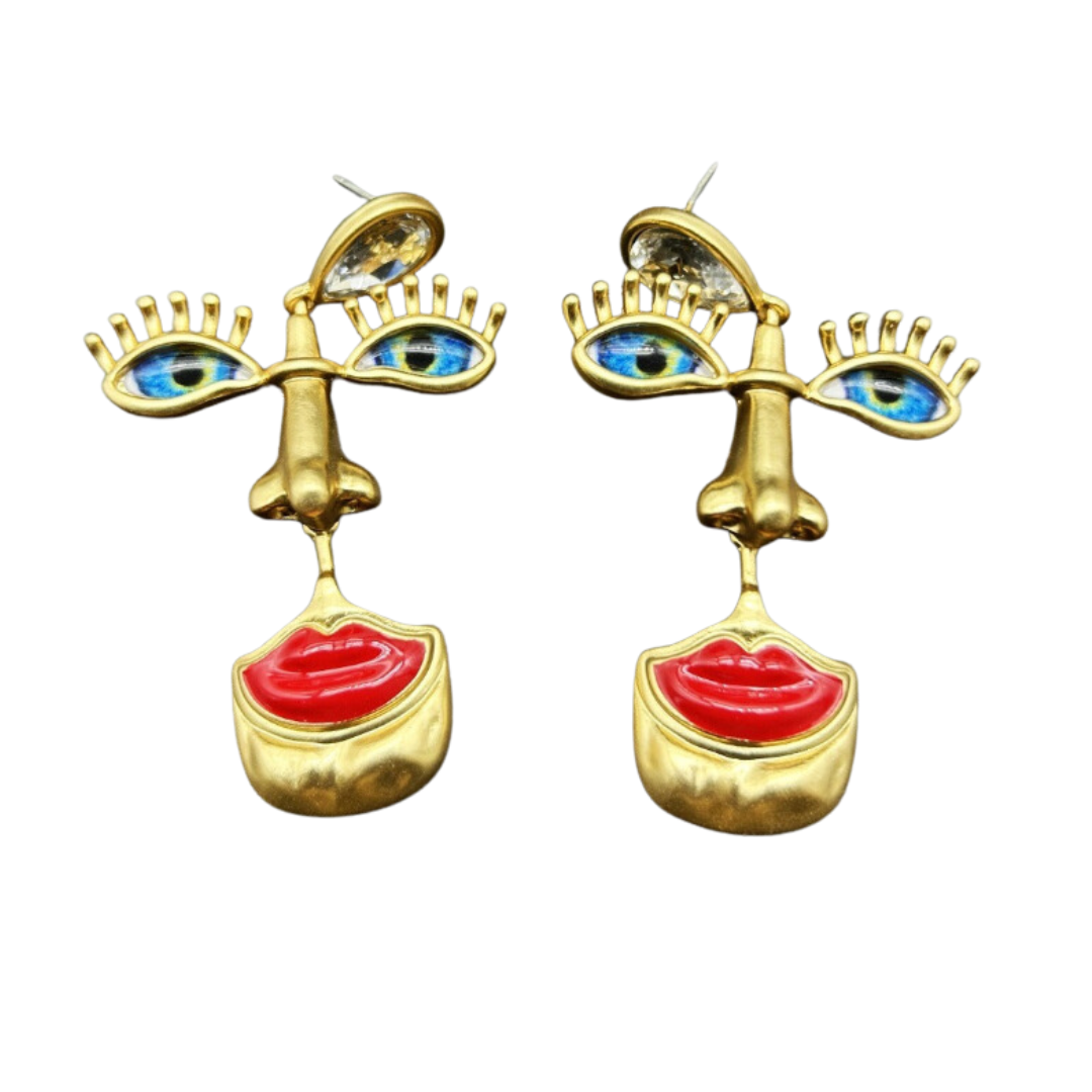 Retro Face 3D Dangle Earrings