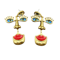 Retro Face 3D Dangle Earrings