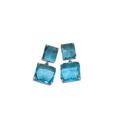 Double Square Crystal Pendant Drop Earrings