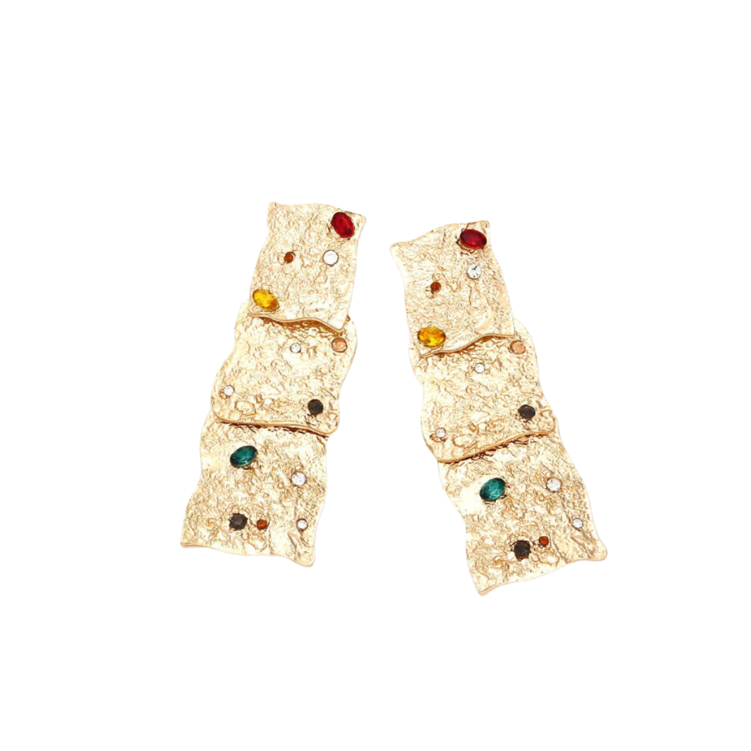 Vintage Multi Layer Irregular Square Rhinestone Dangle Earrings