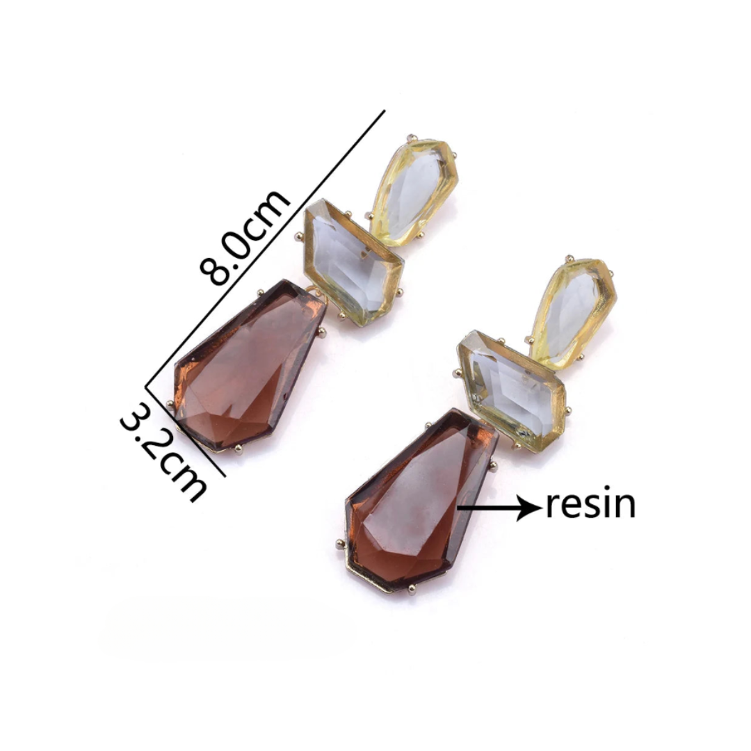 Multilayer Geometric Resin Drop Earrings