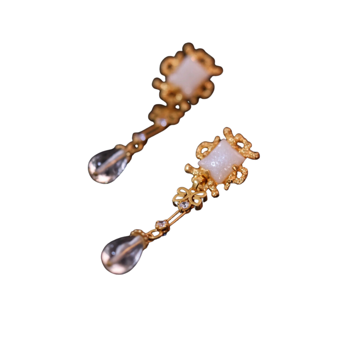 Old Court Style Water Drop Glass Pendant Earrings