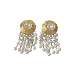 Exaggerated Circular Diamond Multi-Layer Pearl Tassel Earrings