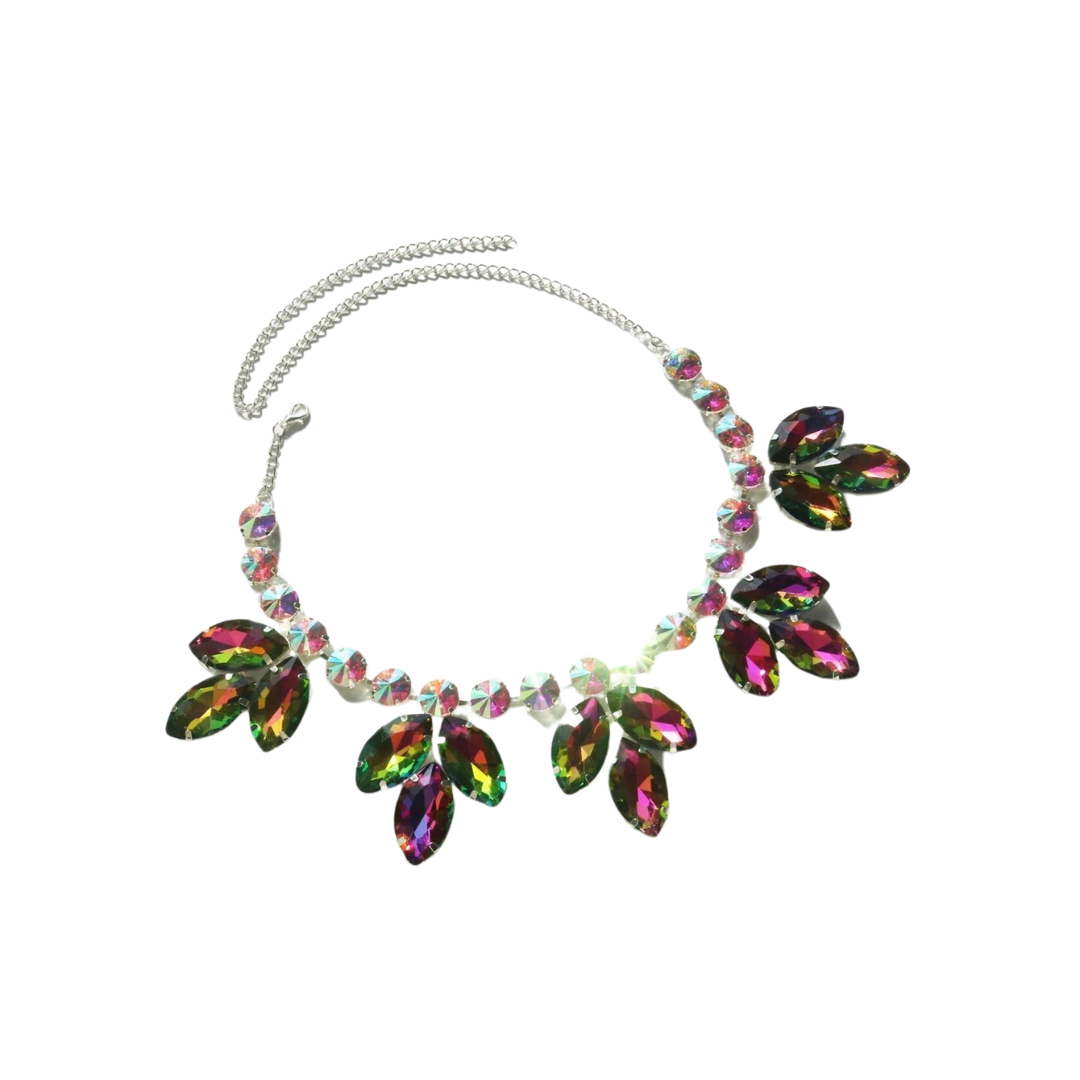 Crystal Leaf Pendant Choker Necklace