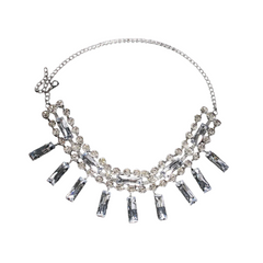 Rhinestone Square MultiLayer Pendant Choker Necklace