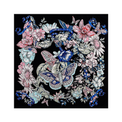 Hand Painted Butterfly Flower Square Scarf