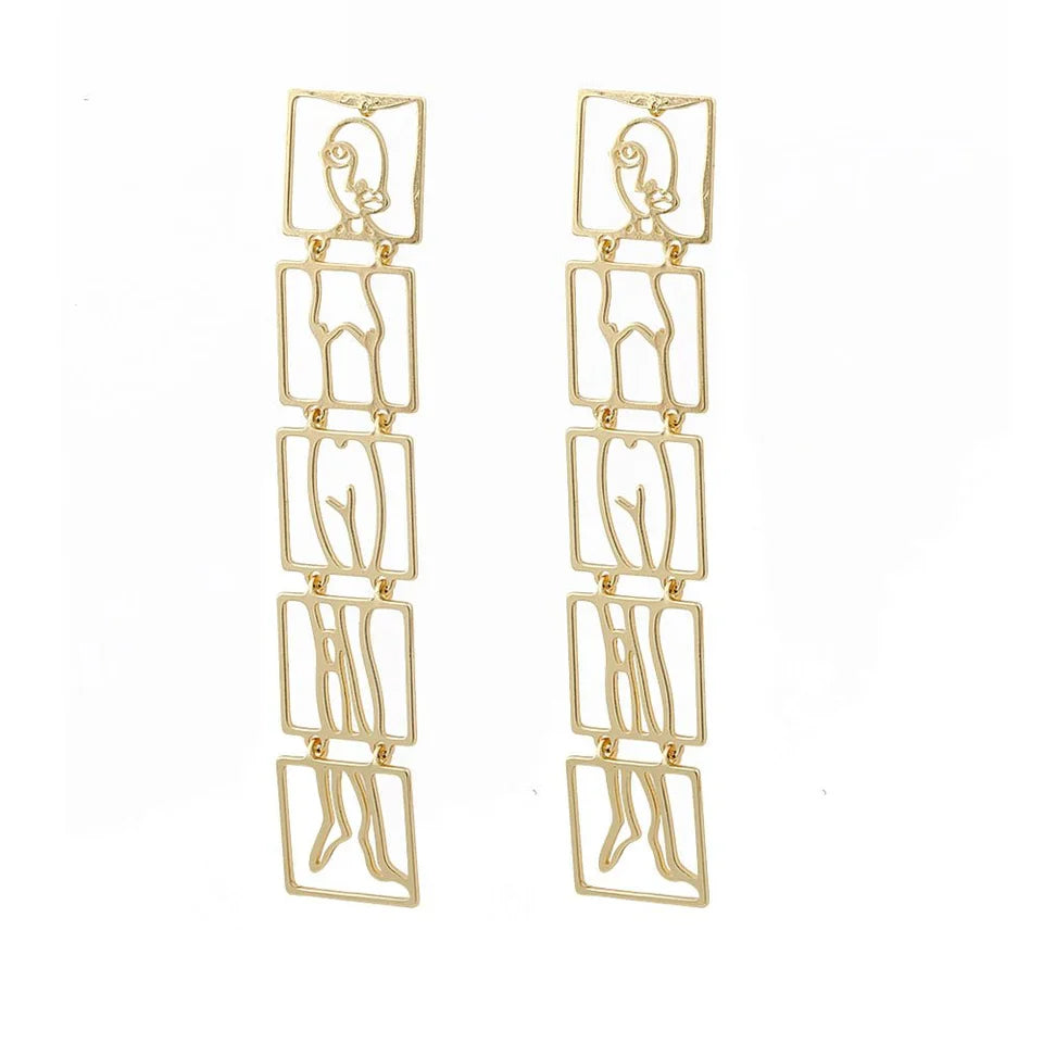 Body Individuality Statement Gold Dangle Drop Earrings