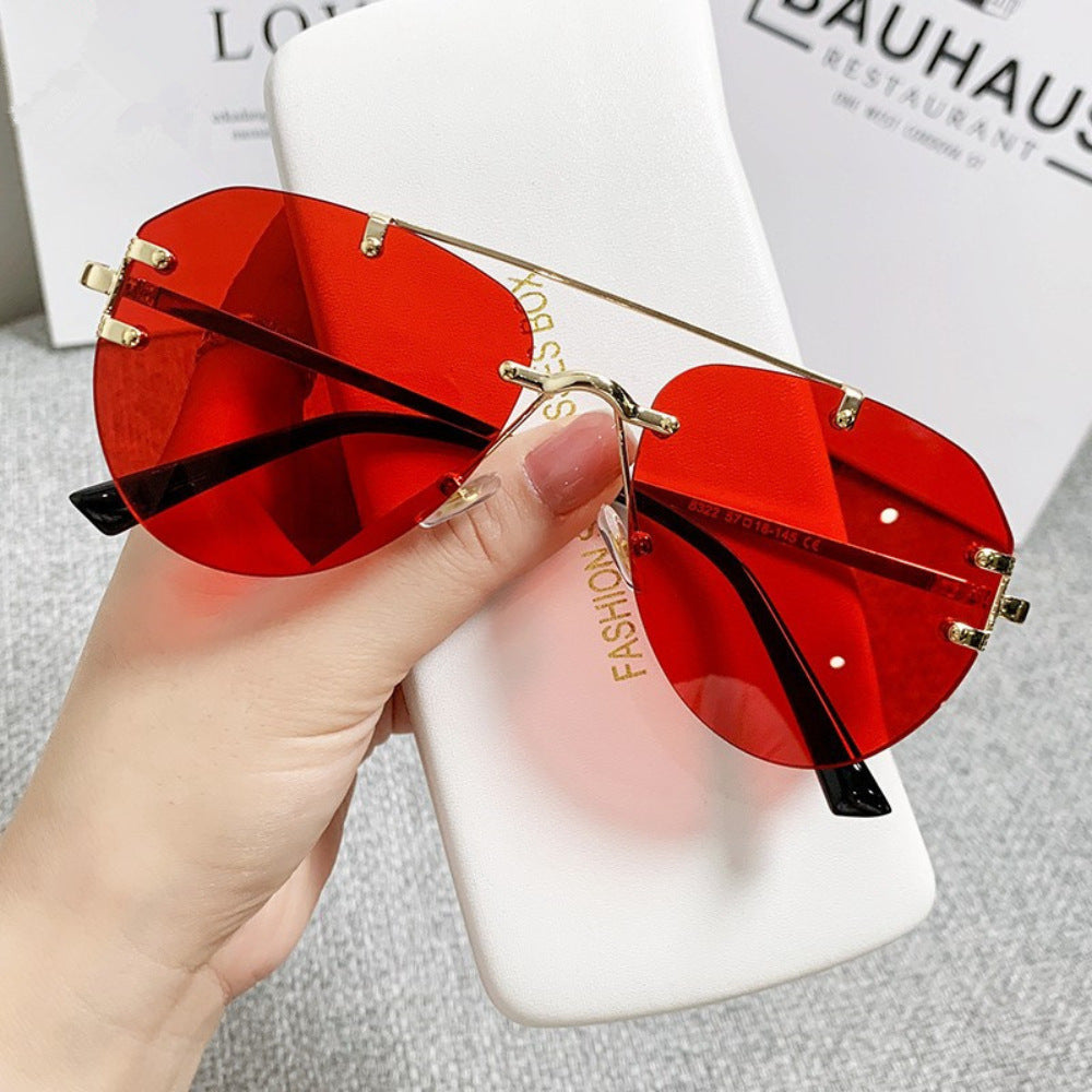 Retro Double Bridge Rimless Sunglasses