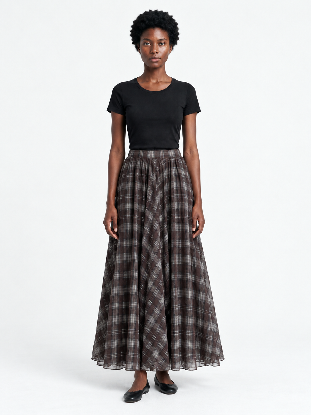 Muted Check Maxi Skirt