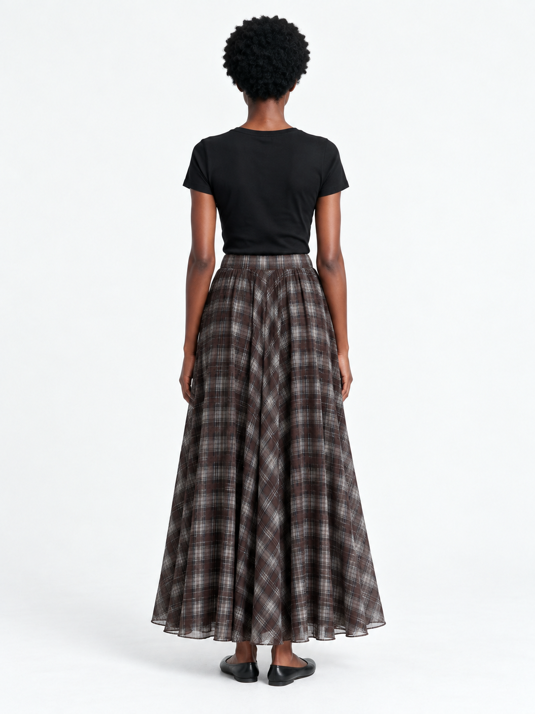 Muted Check Maxi Skirt
