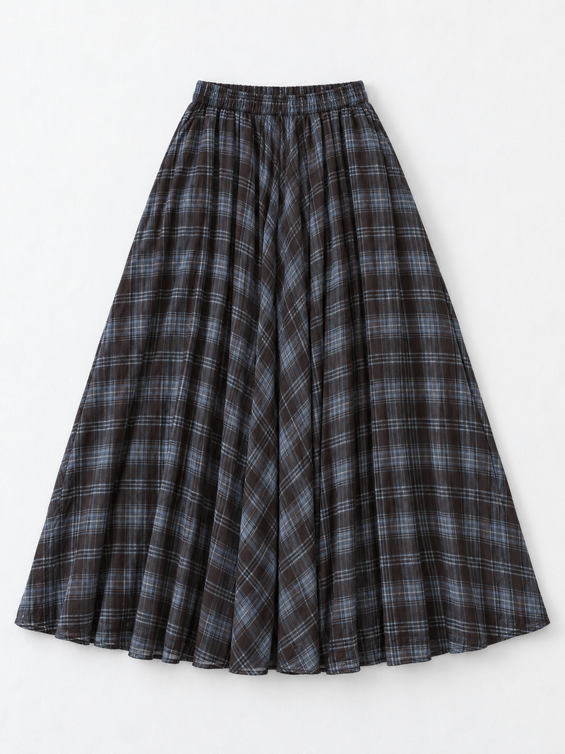 Muted Check Maxi Skirt
