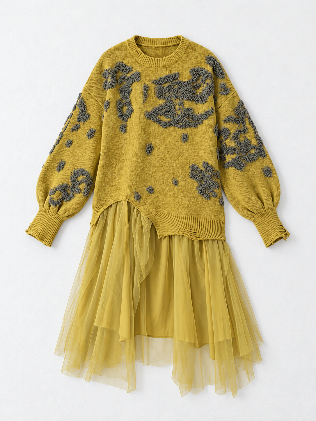 Patterned Knit Mesh-Hem Dress