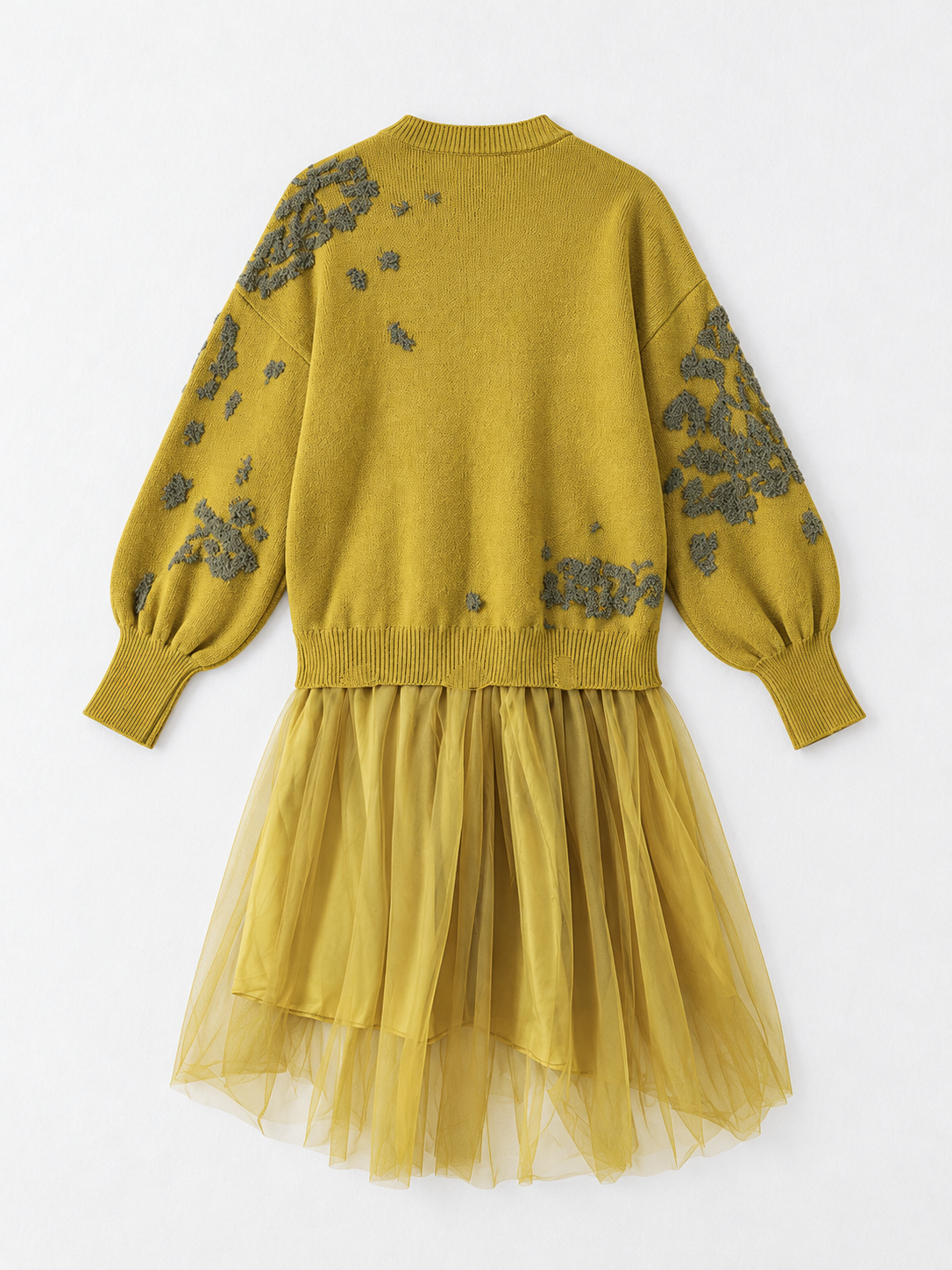 Patterned Knit Mesh-Hem Dress