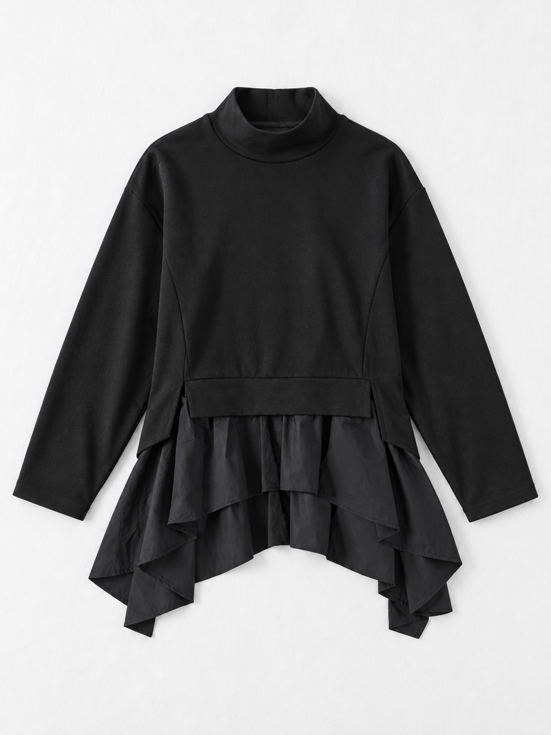 Ruffle-Hem High-Neck Sweatshirt