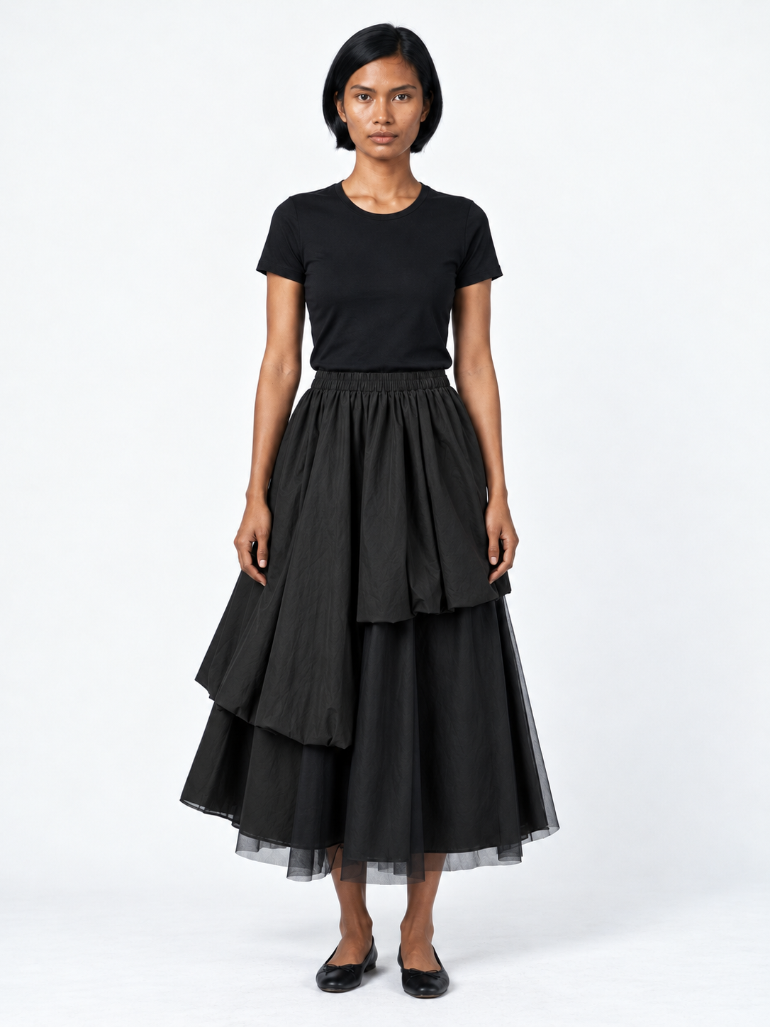 Asymmetric Layered Midi Skirt