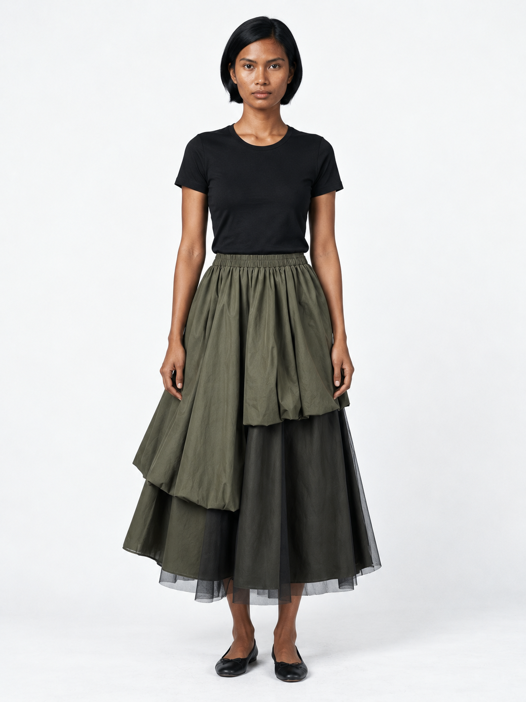 Asymmetric Layered Midi Skirt