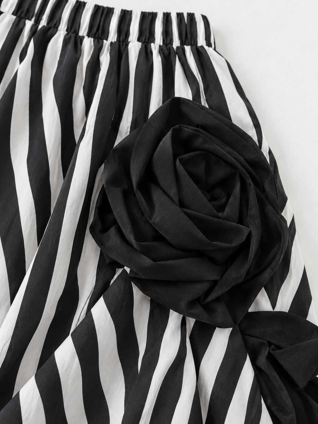 Stripe Rosette Midi Skirt