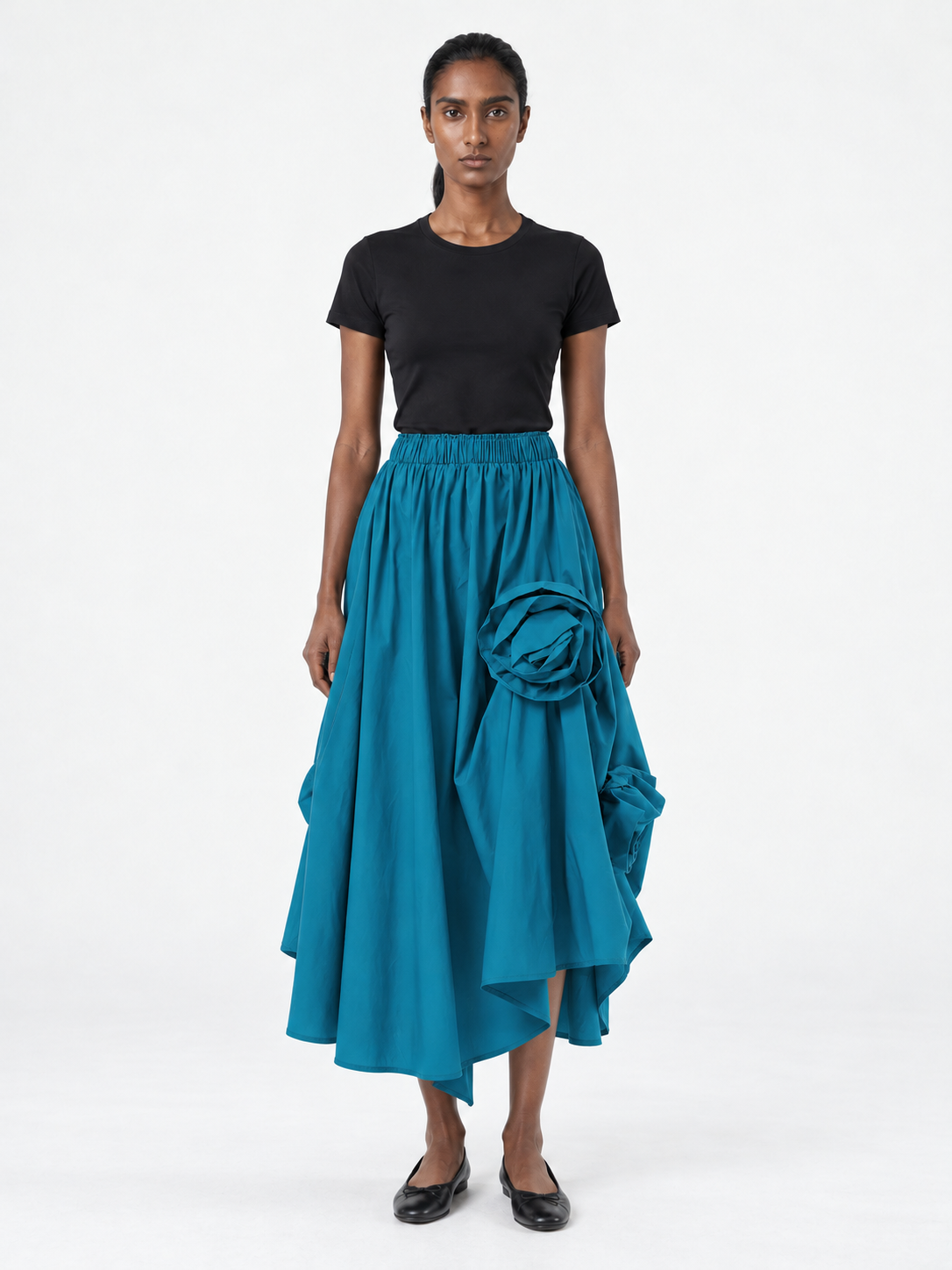 Stripe Rosette Midi Skirt