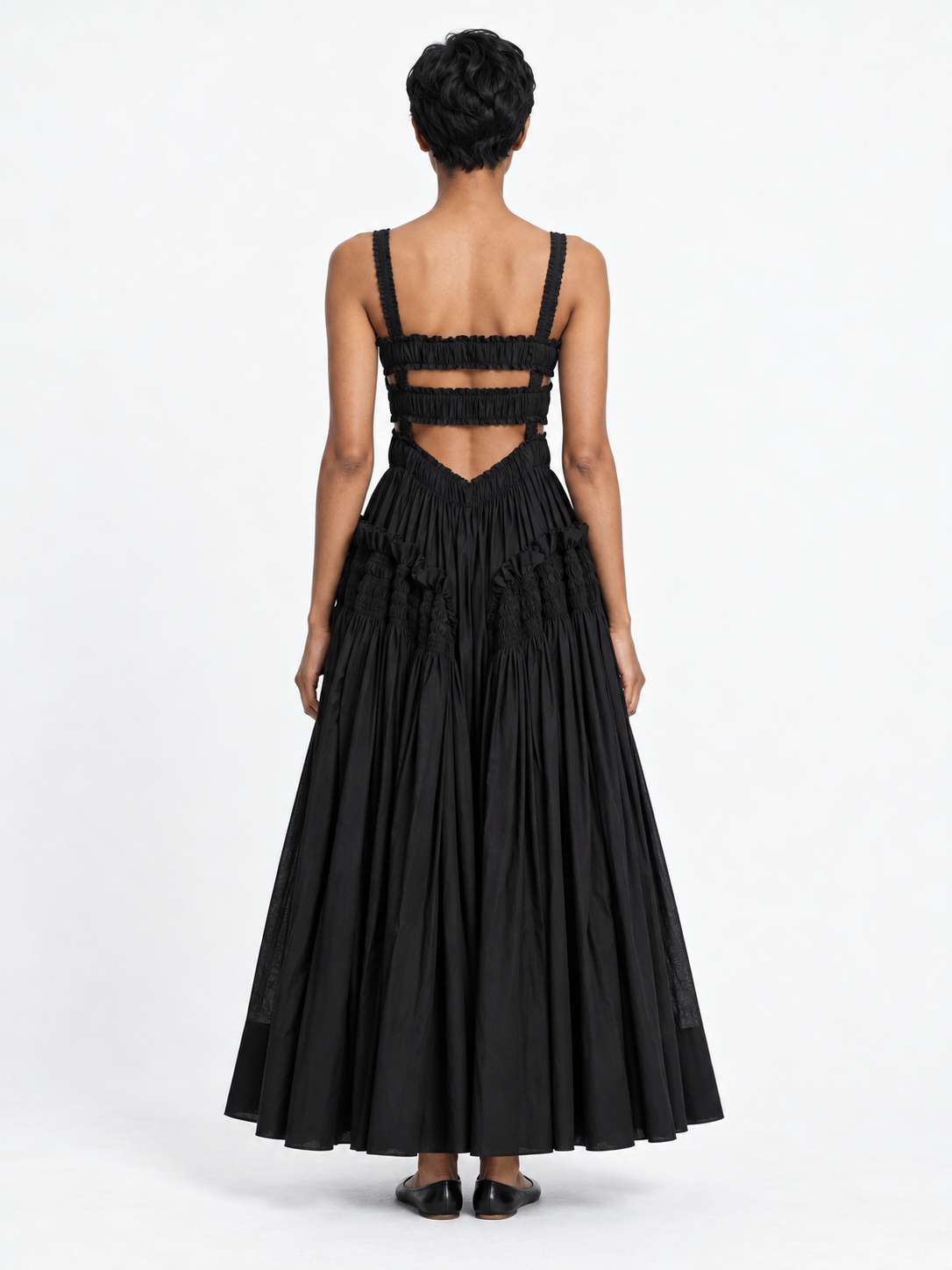 Open-Back Gathered Maxi Dress
