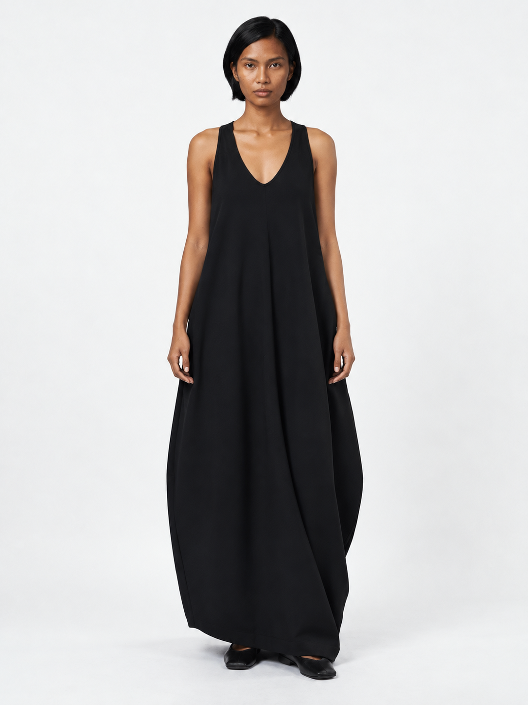 Sculptural V-Neck Maxi Dress