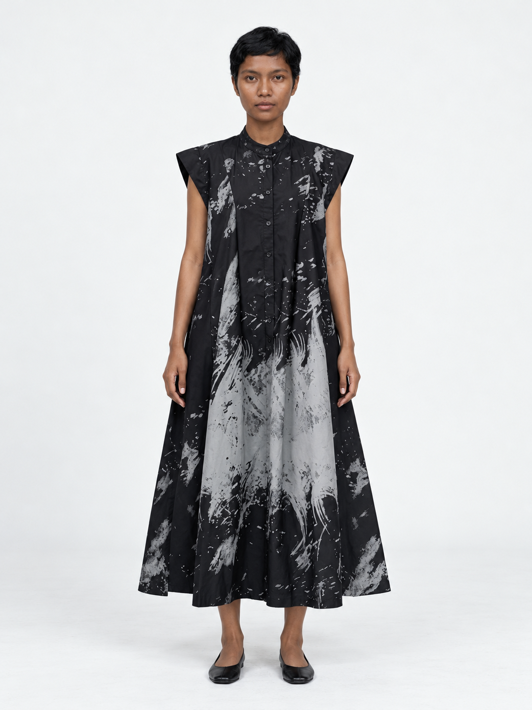 Abstract-Print Sleeveless Shirt Dress