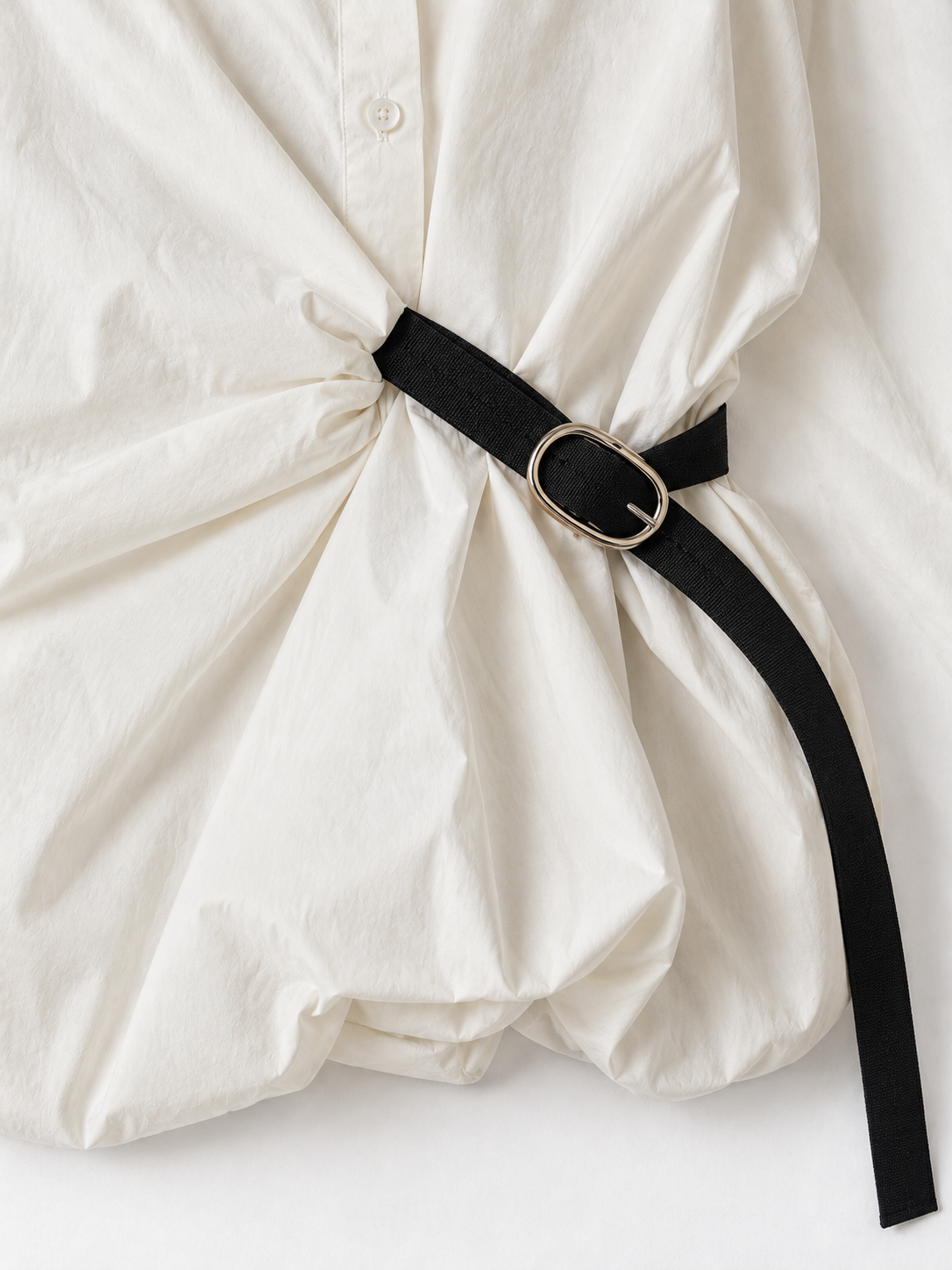 Belted Balloon-Hem Shirt