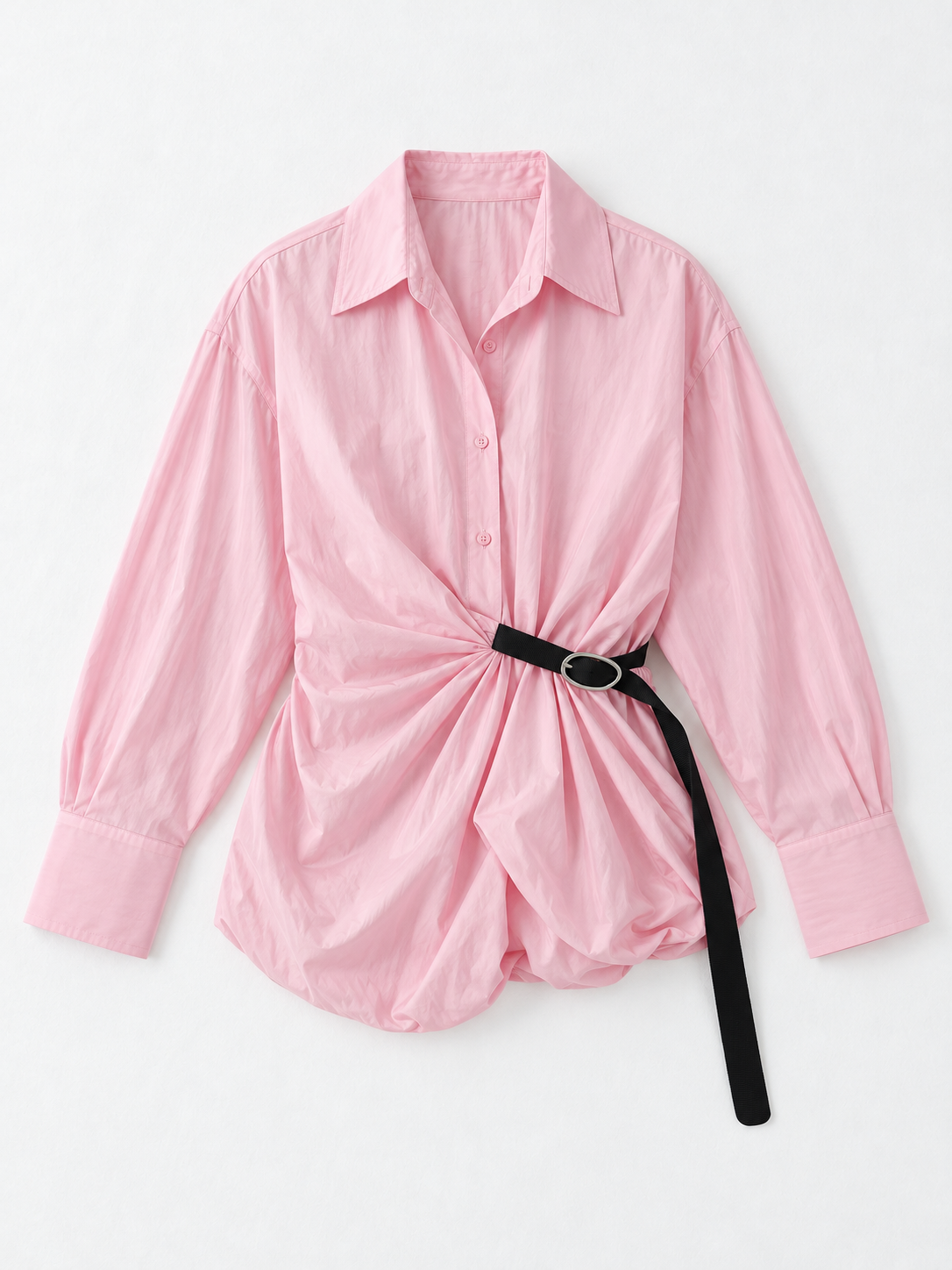 Belted Balloon-Hem Shirt
