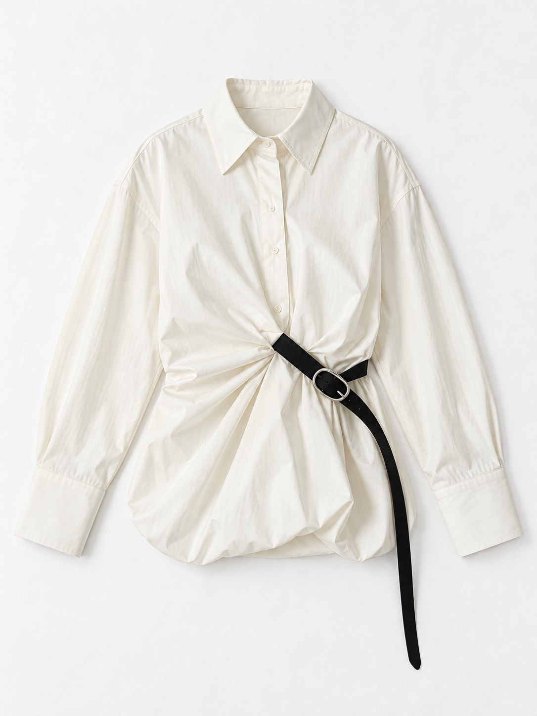 Belted Balloon-Hem Shirt