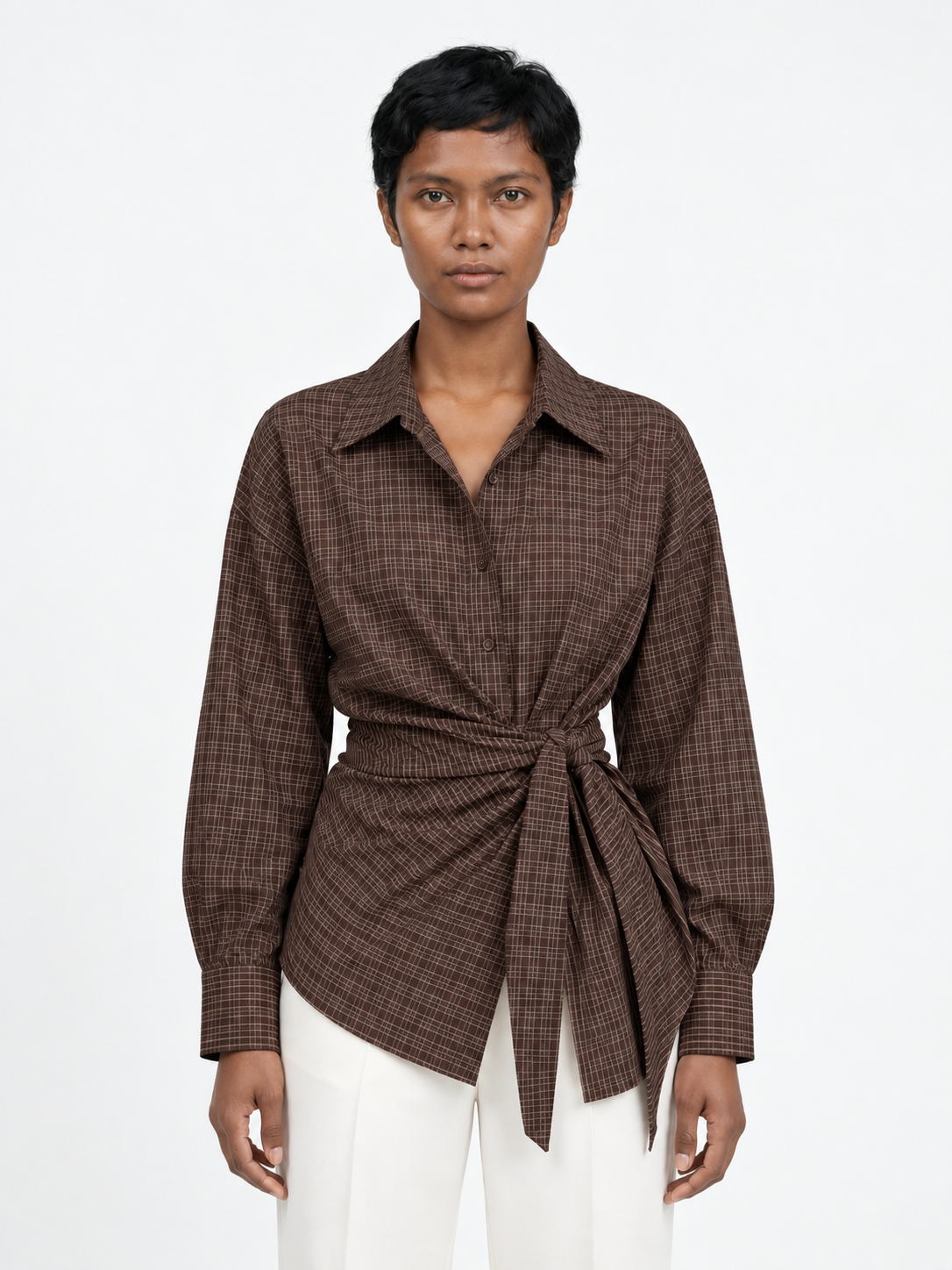 Check Wrap-Tie Shirt