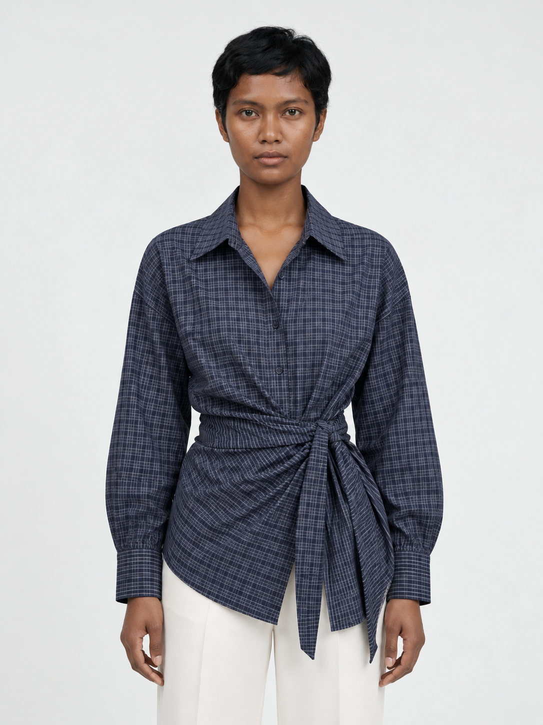 Check Wrap-Tie Shirt