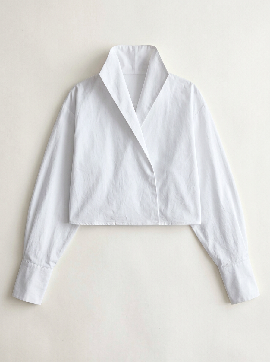 High-Collar Wrap-Front Blouse