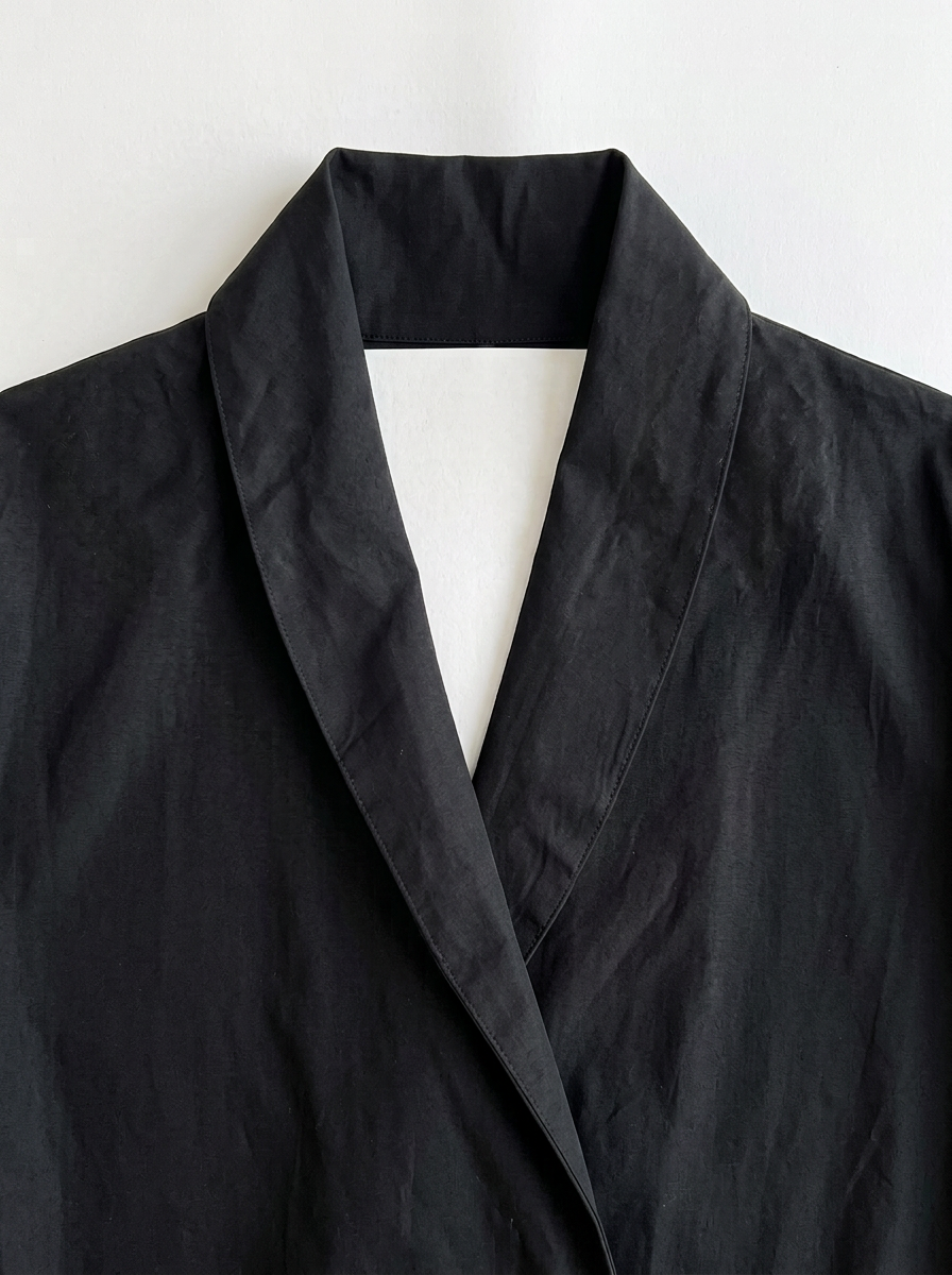 High-Collar Wrap-Front Blouse