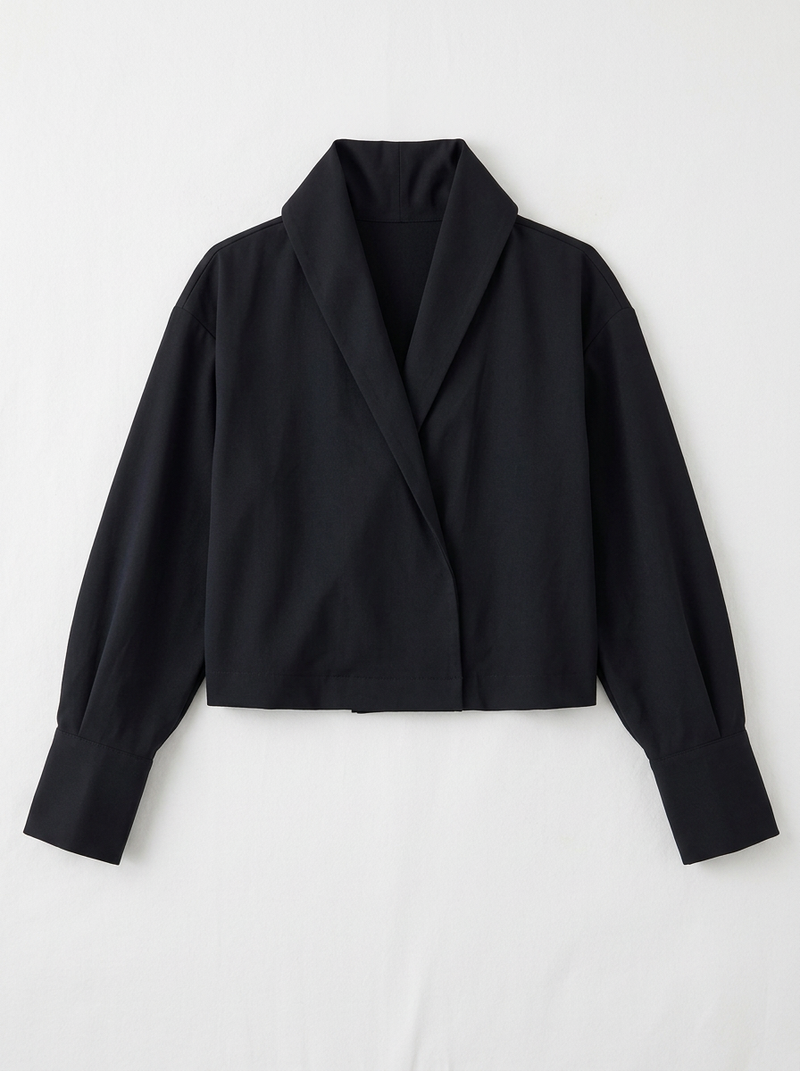 High-Collar Wrap-Front Blouse