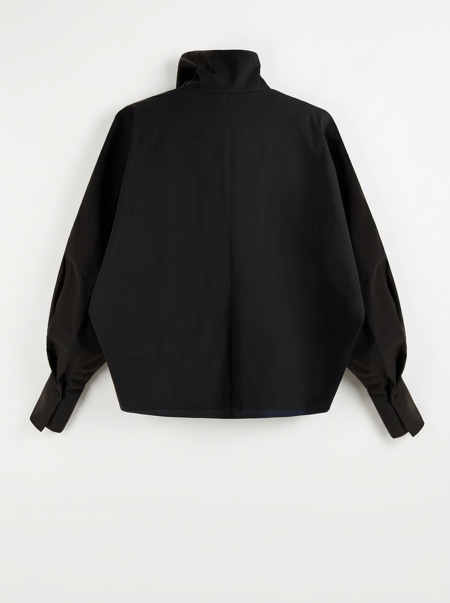 High-Collar Wrap-Front Blouse