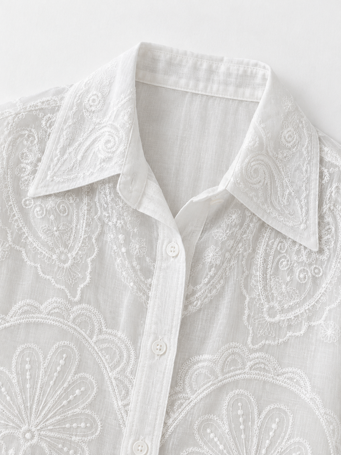 Embroidered Scallop-Hem Shirt
