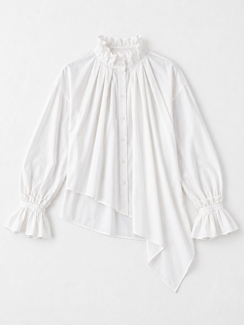 Pleated High-Low Ruffle Shirt