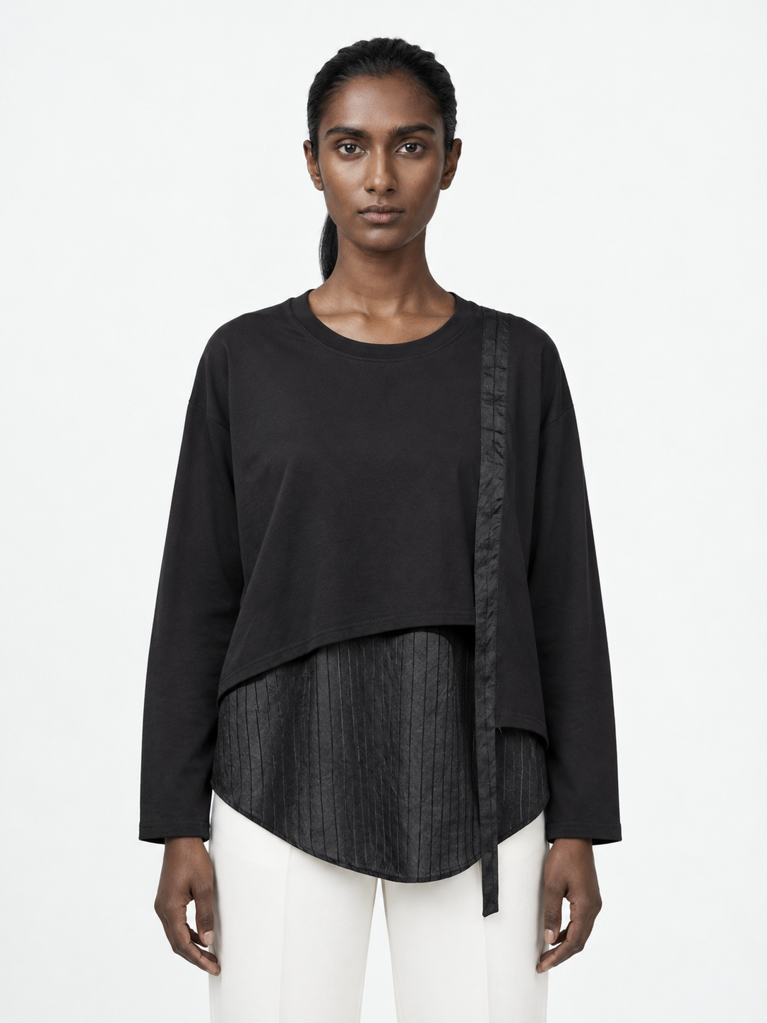Stripe-Panel Ribbon Top