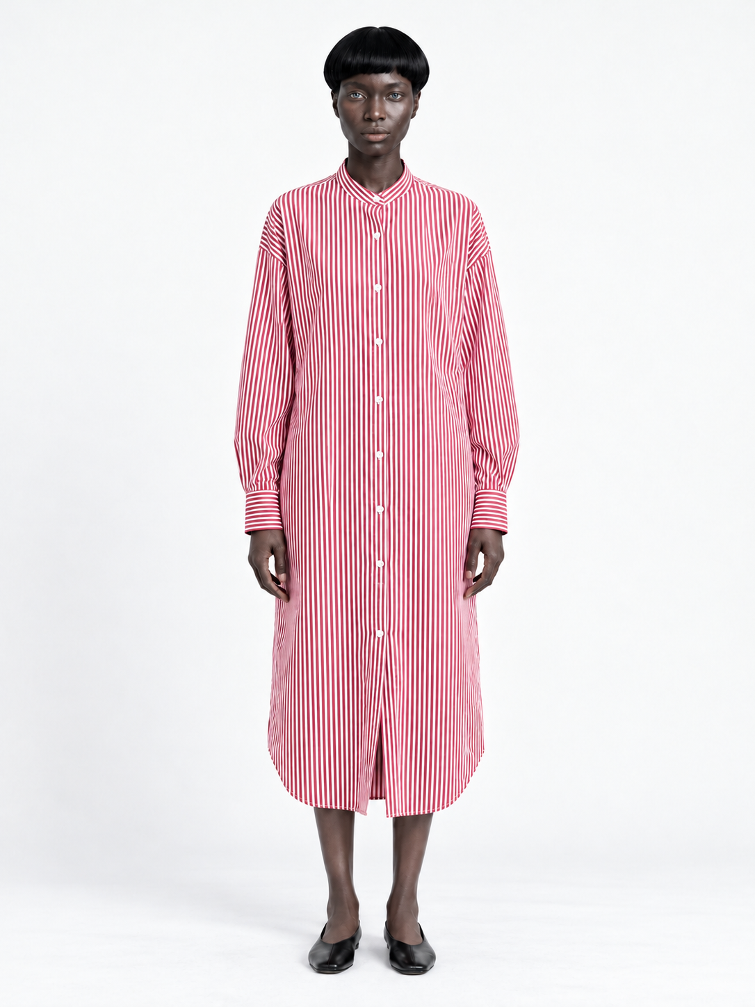 Narrow-Stripe Long Shirt Dress