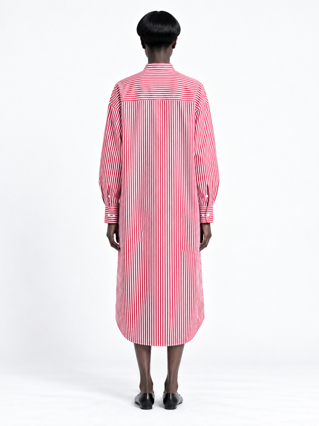 Narrow-Stripe Long Shirt Dress