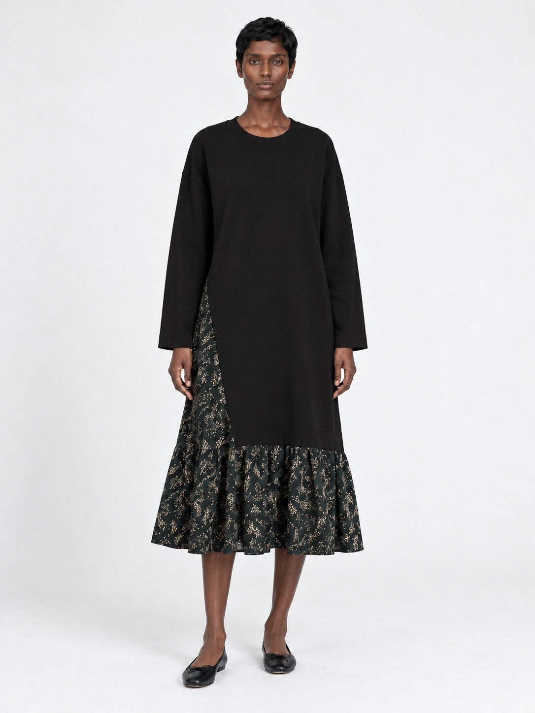 Floral-Panel Jersey Dress